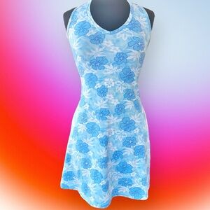 ❌SOLD❌90s Y2K Vintage Blue Hawaiian Print Surfer Girl Halter Dress